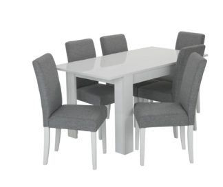 An Image of Habitat Miami Gloss Extending Table & 6 Tweed Chair -Grey