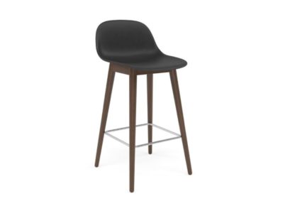 An Image of Muuto Fiber Counter Stool With Backrest Black Oak Base Black Seat