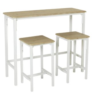 An Image of Argos Home Bolitzo Bar Set & 2 Stools - Oak & White