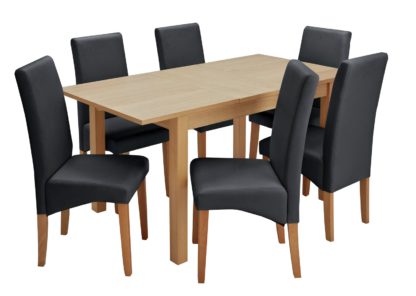 An Image of Habitat Clifton Oak Extending Table & 6 Black Chairs