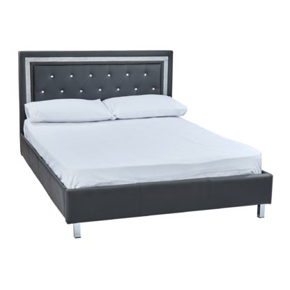 An Image of Crystalle Grey Faux Leather Bed Grey