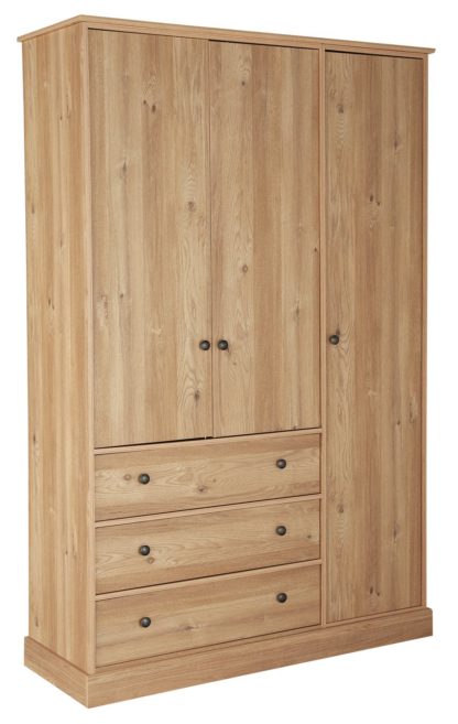 An Image of Argos Home Kensington 3 Door 3 Drawer Wardrobe - Oak Effect