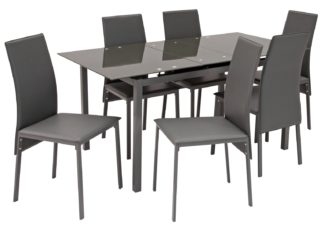 An Image of Argos Home Lido Glass Extending Dining Table & 6 Grey Chairs