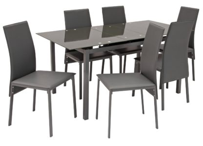 An Image of Argos Home Lido Glass Extending Dining Table & 6 Grey Chairs