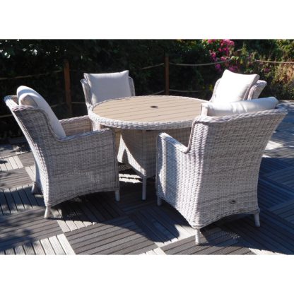 An Image of Seychelles Round 4 Seat Polywood Comfort Dining Set Cream