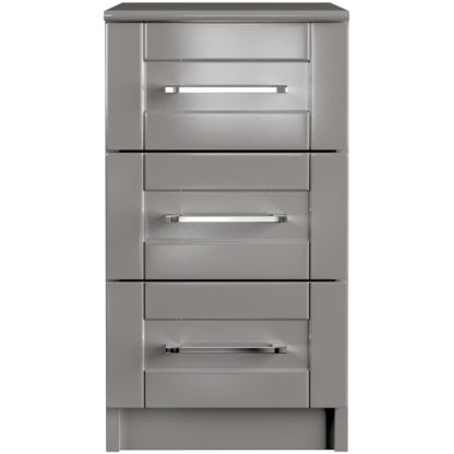 An Image of One Call Colby Gloss 3 Drawer Bedside Table - Grey