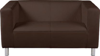 An Image of Habitat Moda Compact 2 Seater Faux Leather Sofa - Brown