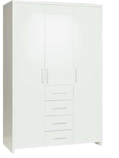 An Image of Habitat Broadway 3 Dr 4Drw Wardrobe - White Gloss