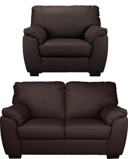 An Image of Argos Home Milano Leather Chair and 2 Seater Sofa - Ivory