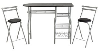 An Image of Argos Home Leon Wood Effect Bar Table & 2 Stools - Black