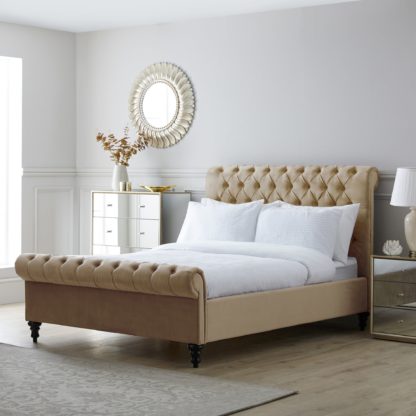 An Image of Classic Taupe Chesterfield Bed Taupe (Cream)