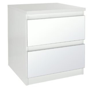 An Image of Habitat Jenson Gloss 2 Drawer Mirror Bedside Table -White
