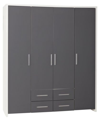 An Image of Habitat Broadway 4 Dr 4 Drw Wardrobe - Grey Gloss & White