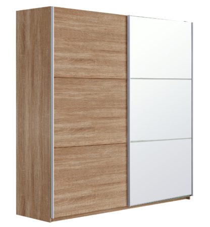 An Image of Habitat Holsted Large Sliding Wardrobe -White/ Oak Effect