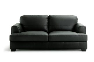 An Image of Habitat Elmton 3 Seater Leather Sofa - Black