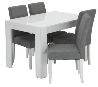 An Image of Habitat Miami White Gloss Table & 4 Tweed Chairs - Grey