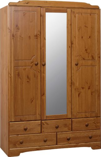 An Image of Argos Home Nordic 3 Door 5 Drawer Mirror Wardrobe - Pine