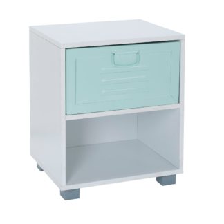 An Image of Green Metal Bedside Cabinet Green and White