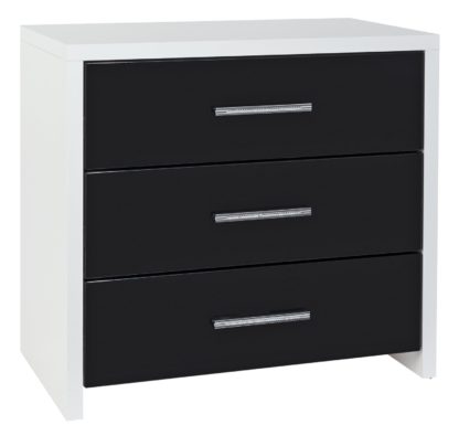 An Image of Habitat Broadway 3 Drawer Chest - Black Gloss & White