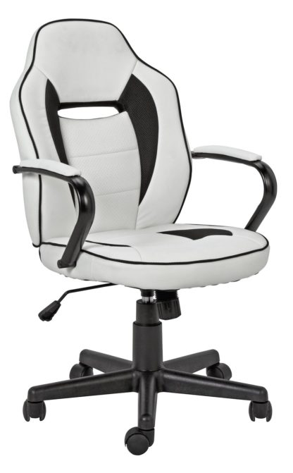 9f931d0d716ea433d46baacfd6b7ec6a68df7d840ebd116bc808977adbbf9727.jpg An Image of Argos Home Faux Leather Mid Back Gaming Chair -White & Black