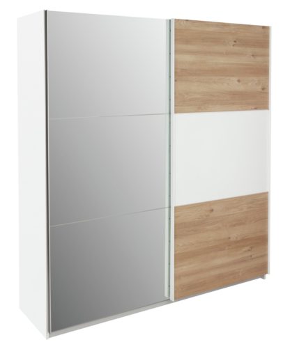 An Image of Habitat Holsted Large Sliding Wardrobe -White/ Oak Effect