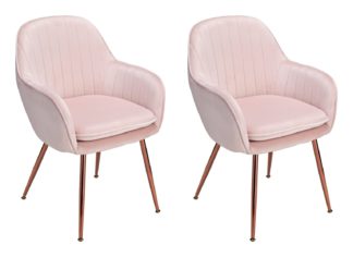 An Image of Argos Home Bella Pair of Velvet Dining Chairs - Blush