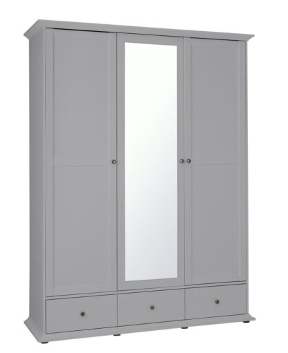 a0476fc7b179f99709161f4e87ed9293f2be84d4afec591e9e92debef8aaf37b.jpg An Image of Habitat Heathland 3 Door 3 Drawer Mirror Wardrobe - Grey