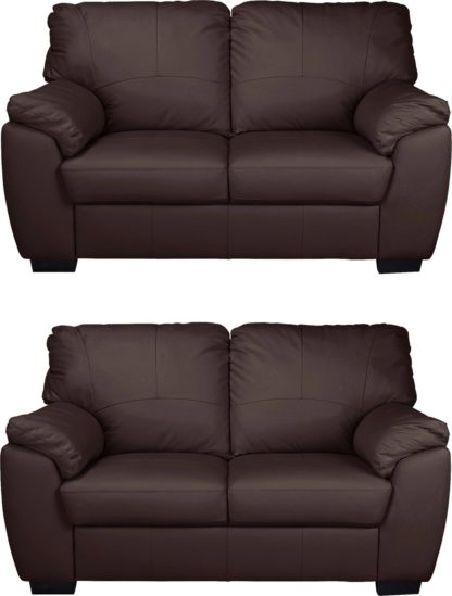 An Image of Argos Home Milano Pair of Leather 2 Seater Sofa - Ivory