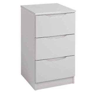 An Image of Legato Light Grey Gloss 3 Drawer Bedside Table Cream
