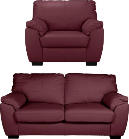 An Image of Argos Home Milano Leather Chair & 3 Seater Sofa - Chocolate