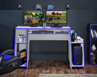 An Image of Virtuoso Horizon Gaming Desk - Blue and White