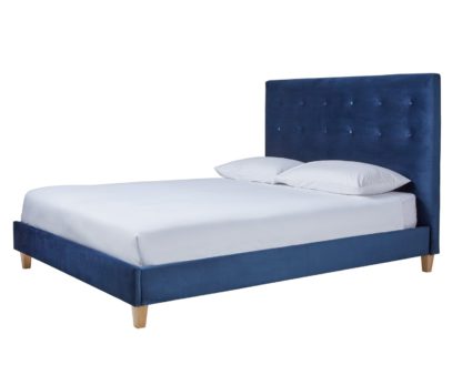 An Image of Habitat Hattie Kingsize Bed Frame - Blue Velvet