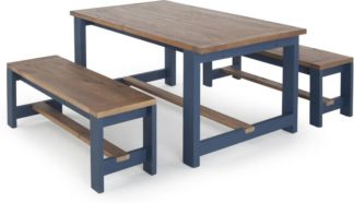 An Image of Bala Dining Table and Bench Set, Solid wood and Blue