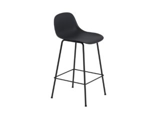 An Image of Muuto Fiber Counter Stool With Backrest Black Tube Base Black Seat