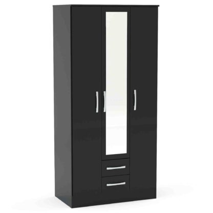 An Image of Lynx Black 3 Door 2 Drawer Mirrored Wardrobe Black