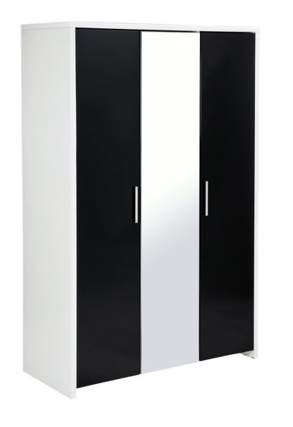 An Image of Habitat Broadway 3Dr Mirror Wardrobe - Black Gloss& White