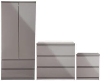 An Image of Habitat Jenson Gloss 3 Piece 2 Door Wardrobe Set - Grey