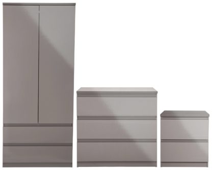 An Image of Habitat Jenson Gloss 3 Piece 2 Door Wardrobe Set - Grey