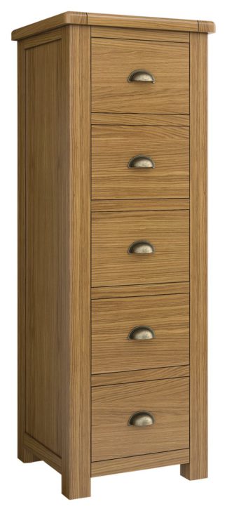 An Image of Habitat Kent 5 Drawer Tallboy - Oak & Oak Veneer