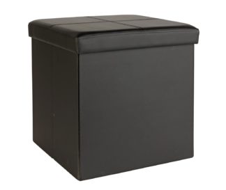 An Image of Argos Home Small Faux Leather Stitched Ottoman - Black