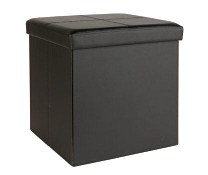 An Image of Argos Home Small Faux Leather Stitched Ottoman - Black