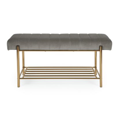 An Image of Kendall Grey Velvet Hallway Bench Grey