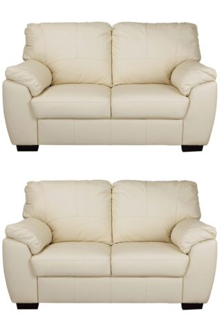 An Image of Argos Home Milano Pair of Leather 2 Seater Sofa - Ivory