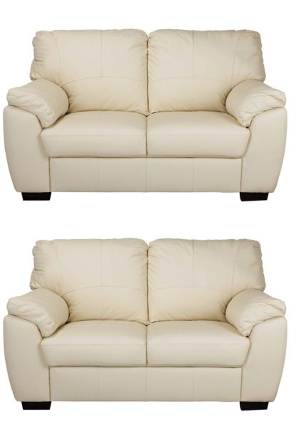 An Image of Argos Home Milano Pair of Leather 2 Seater Sofa - Ivory