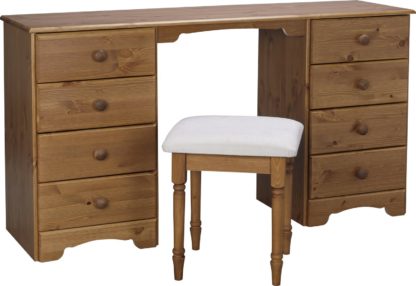 An Image of Argos Home Nordic 8 Drawer Dressing Table & Stool - Pine