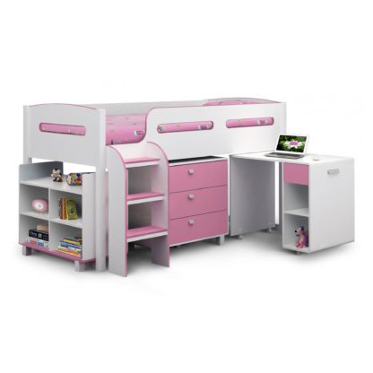 An Image of Kimbo Pink Cabin Bed Pink/White