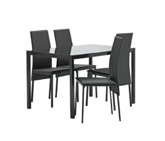 An Image of Argos Home Lido Glass Dining Table & 4 Black Chairs