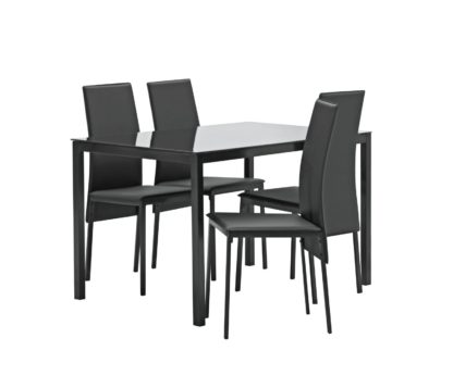 An Image of Argos Home Lido Glass Dining Table & 4 Black Chairs