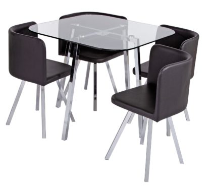 An Image of Argos Home Elsie Glass Dining Table & 4 Black Chairs