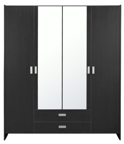 An Image of Argos Home Capella 4 Door 2 Drawer Mirrored Wardrobe - Black